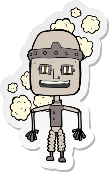 Bir insan tarafından çizilmiş komik, yaşlı bir robotun çıkartması.