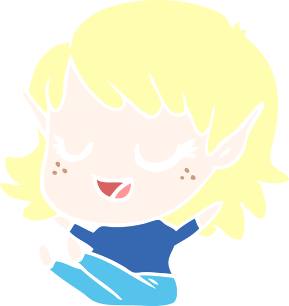 Mutlu düz renkli çizgi film kızı bir insan tarafından çizilmiş.