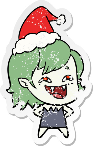 Bir insan tarafından çizilmiş Noel Baba şapkası takan gülen vampir bir kızın el yazısı.