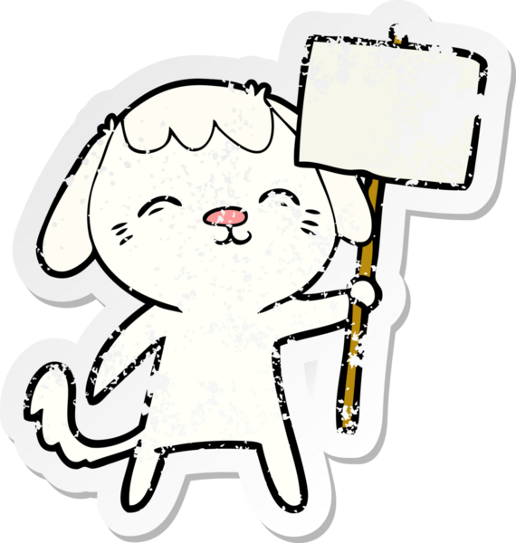 Bir insan tarafından çizilmiş mutlu çizgi film köpeğinin sıkıntılı çıkartması.