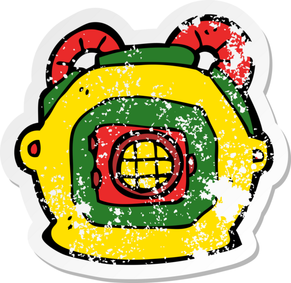 Bir insan tarafından çizilmiş eski bir derin deniz dalgıcı miğferi.