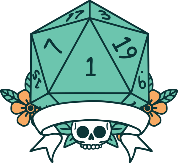 Retro Dövme Biçimi Doğal Bir d20 zar bir insan tarafından çizildi