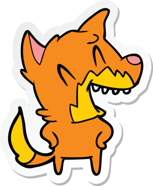 Bir insan tarafından çizilmiş gülen tilki çizgi filminin çıkartması.