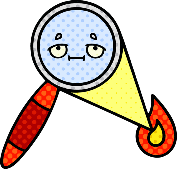 Bir insan tarafından çizilmiş bir büyüteçin çizgi roman tarzı karikatürü