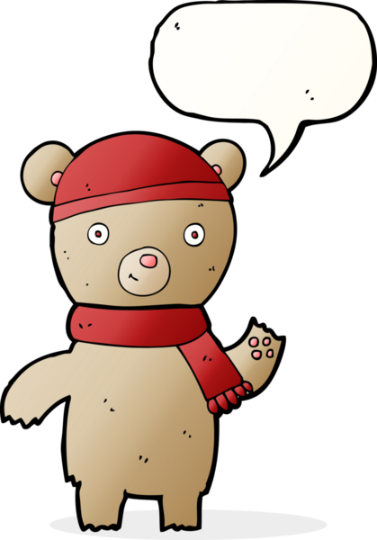 Bir insan tarafından çizilmiş konuşma balonlu oyuncak ayıyı sallayan çizgi film.