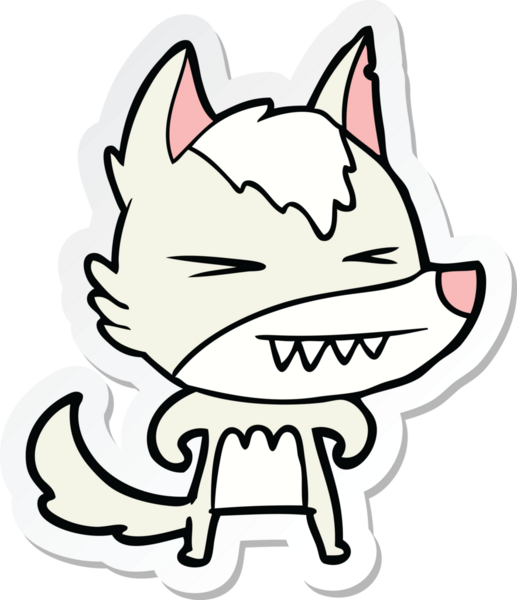 Bir insan tarafından çizilmiş kızgın bir kurt çizgi filminin çıkartması.