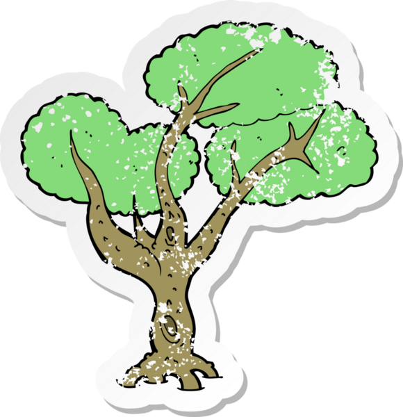 Bir insan tarafından çizilmiş karikatür ağacının geriletilmiş yapıştırması.