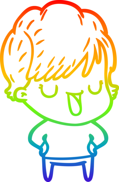 Gökkuşağı gradyan çizgi çizimi bir insan tarafından çizilmiş bir karikatür kadın