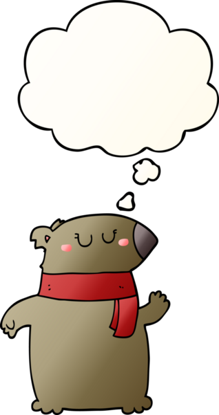 Düşünce baloncuklu eşarplı çizgi film ayısı bir insan tarafından çizilmiş.