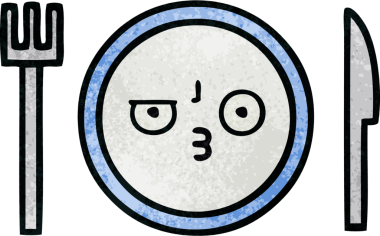 Bir insan tarafından çizilmiş yemek tabağının retro grunge deseni.