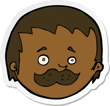 Bir insan tarafından çizilmiş bıyıklı bir karikatürcünün çıkartması.