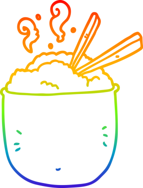 Gökkuşağı gradyan çizgisi bir insan tarafından çizilmiş pirinç kasesinin çizimi