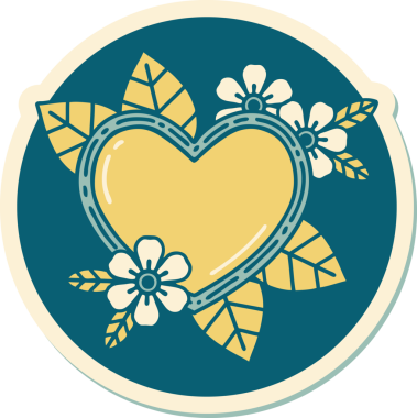 Bir insan tarafından çizilmiş botanik kalbin geleneksel stiliyle dövme çıkartması.