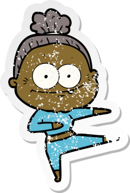 Bir insan tarafından çizilmiş mutlu, yaşlı bir kadının sıkıntılı çıkartması.