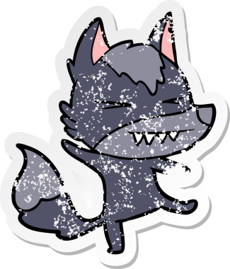 Bir insan tarafından çizilmiş kızgın bir kurt çizgi filminin sıkıntılı çıkartması.