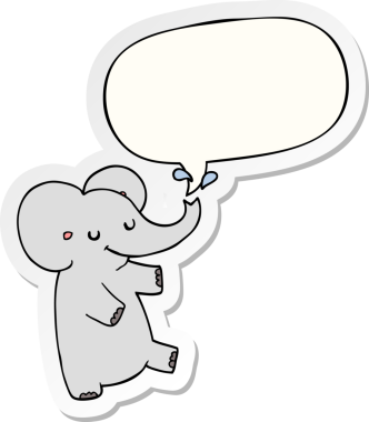 Bir insan tarafından çizilmiş konuşma balonu çıkartmalı dans eden fil.