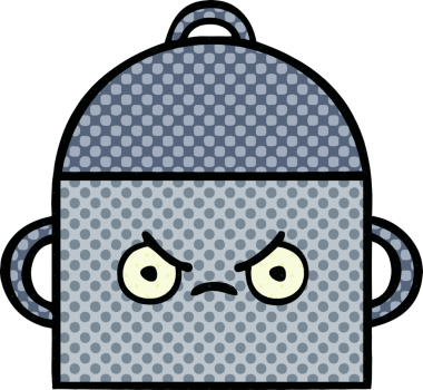 Bir insan tarafından çizilmiş yemek tenceresinin çizgi romanı.