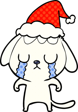 Bir insanın çizdiği Noel Baba şapkası takan bir köpeğin çizdiği çizgi roman çizimi.