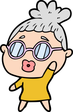 Bir insan tarafından çizilmiş gözlüklü bir karikatür kadın.