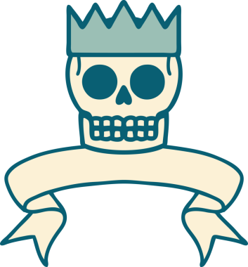 Bir insan tarafından çizilmiş kafatası ve taç dövmeli.