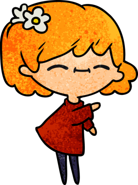 Bir insan tarafından çizilmiş, el yazısıyla çizilmiş tatlı bir kawai kızı karikatürü.