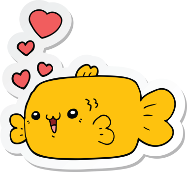 Sevgi dolu kalpleri bir insan tarafından çizilmiş şirin bir balığın çıkartması.