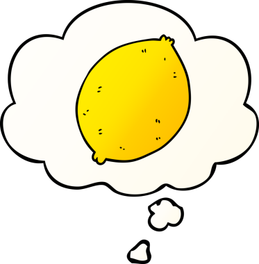 Düşünce baloncuklu limon çizgi filmi bir insan tarafından çizilmiş.