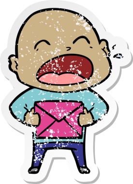 Bir insan tarafından çizilmiş kel bir adam diye bağıran bir çizgi film çıkartması.