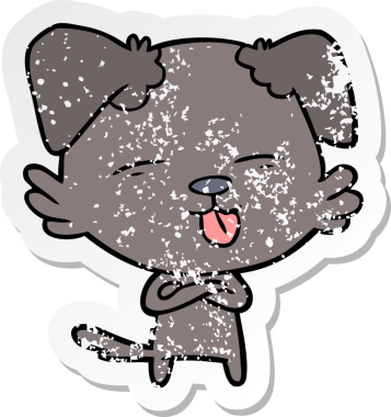 Bir insan tarafından çizilmiş bir köpeğin dertli çıkartması.