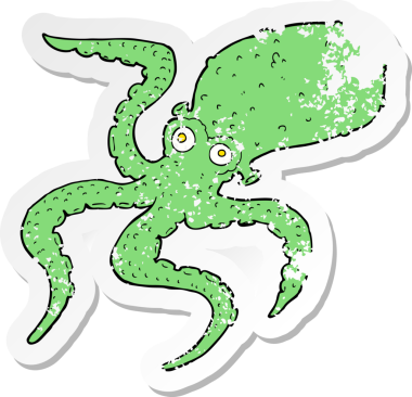 Bir insan tarafından çizilmiş ahtapot çizgi filminin gerilimli yapıştırması.