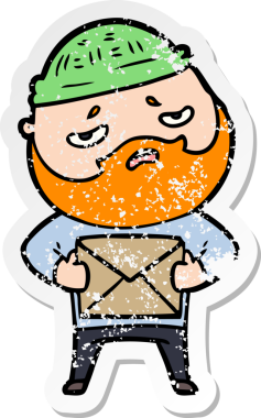 Bir insan tarafından çizilmiş sakallı endişeli bir karikatür çıkartması.