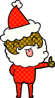 Bir insan tarafından çizilmiş Noel Baba şapkası takan sakallı bir adam.