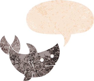 Bir insan tarafından çizilmiş grunge dertli retro tarzı konuşma baloncuğu ile çizgi film köpekbalığı