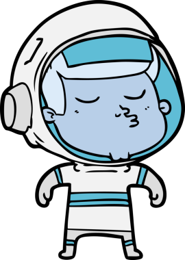 Bir insan tarafından çizilmiş kendine güvenen bir astronot çizgi filmi.