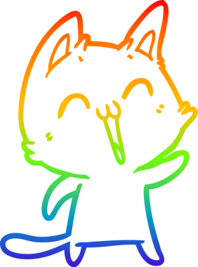 Bir insan tarafından miyavlanan mutlu bir çizgi film kedisinin çizimi.