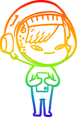 Gökkuşağı gradyan çizgi çizimi bir insan tarafından çizilmiş astronot bir kadın.