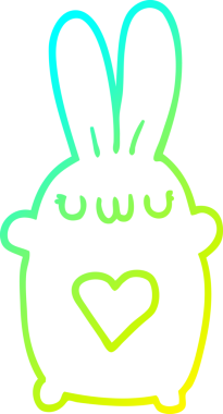Sevgi dolu kalbi bir insan tarafından çizilmiş sevimli bir tavşanın soğuk çizgi çizimi.