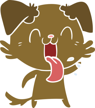 Bir insan tarafından çizilmiş düz renkli çizgi film soluyan köpek.