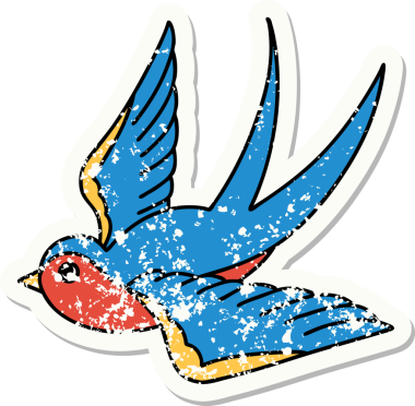 Bir insan tarafından çizilmiş geleneksel bir kırlangıç dövmesi.