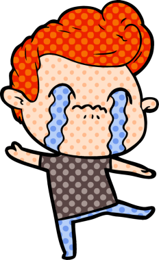 Bir insan tarafından çizilmiş ağlayan çizgi film adamı.