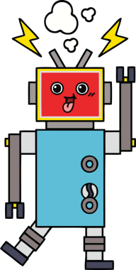 Bir insan tarafından çizilmiş çılgın bir robot çizgi filmi.