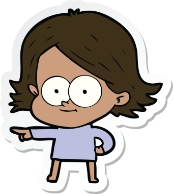 Bir insan tarafından çizilmiş mutlu bir çizgi film kızının çıkartması.