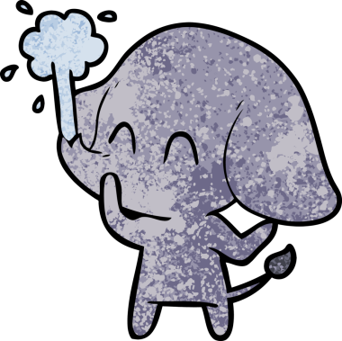 Bir insan tarafından çizilmiş su püskürten sevimli bir fil.