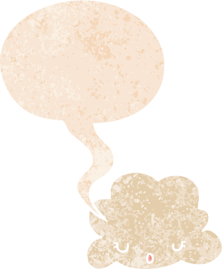 Bir insan tarafından çizilmiş grunge sıkıntılı retro biçiminde konuşma baloncuğu ile sevimli çizgi film bulutu