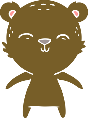 Bir insan tarafından çizilmiş mutlu düz renkli çizgi film ayısı.