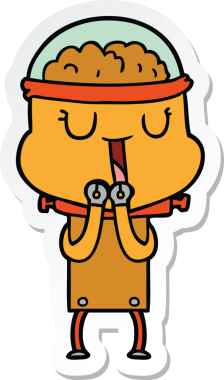 Bir insan tarafından çizilmiş mutlu çizgi film robotunun çıkartması.