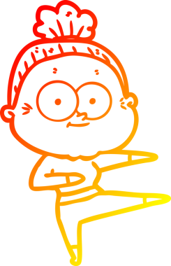 Bir insan tarafından çizilmiş mutlu, yaşlı bir kadının sıcak çizgi çizimi.