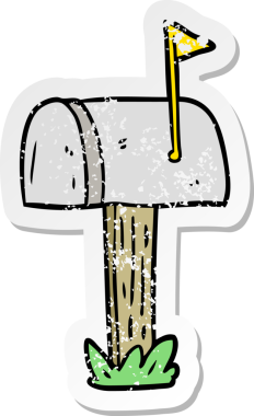 Bir insan tarafından çizilmiş karikatür posta kutusunun sıkıntılı çıkartması.