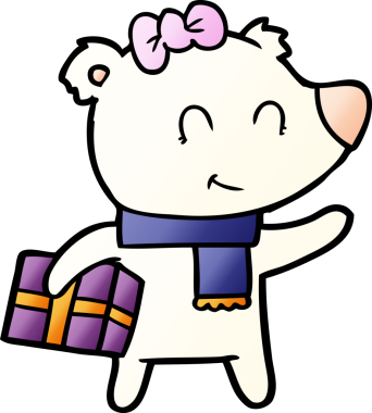 Bir insan tarafından çizilmiş Noel hediyeli dişi kutup ayısı.