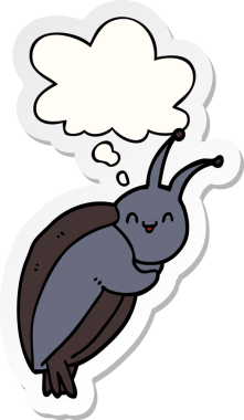 Bir insan tarafından çizilmiş, düşünce baloncuklu şirin çizgi film böceği.